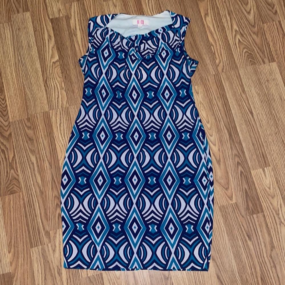 Nine & Co blue dress with drape neck